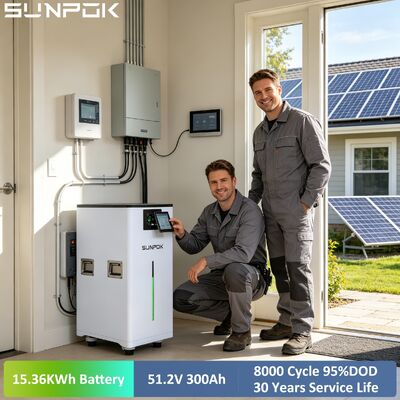 SUNPOK 51.2V 300AH LiFePO4 Battery Pack 48V 300AH 15KWH Lithium 8000 Cycles Built-in BMS for Solar System