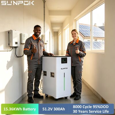 SUNPOK 51.2V 300Ah LiFePO4 Battery Pack 15kWh Solar Storage Energy With Bluetooth/WIFI Monitoring 8000+ Cycles With Smart BMS
