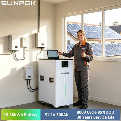 SUNPOK 51.2V 300Ah Lifepo4 Battery15kwh 48V Vertical with Wheel Lithium Ion Battery for Home Energy Storage System Solar Panel