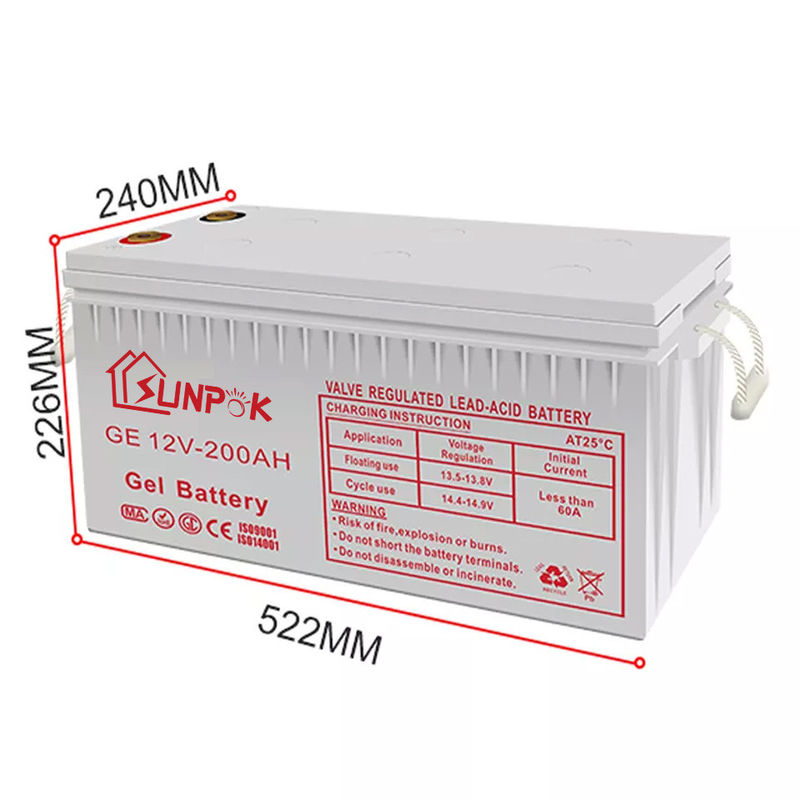 Sunpok 12V Deep Cycle Gel Battery ความทนทาน Solar Deep Cycle Gel Lead Acid Batteries 12v 200ah 250ah