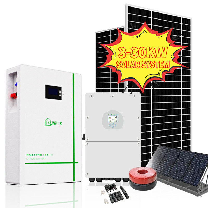 Sunpok สมบูรณ์ชุดพลังงานแสงอาทิตย์แบบกริด 3kw 5kva 5kw 15kw 10kw ระบบสุริยะไฮบริด
