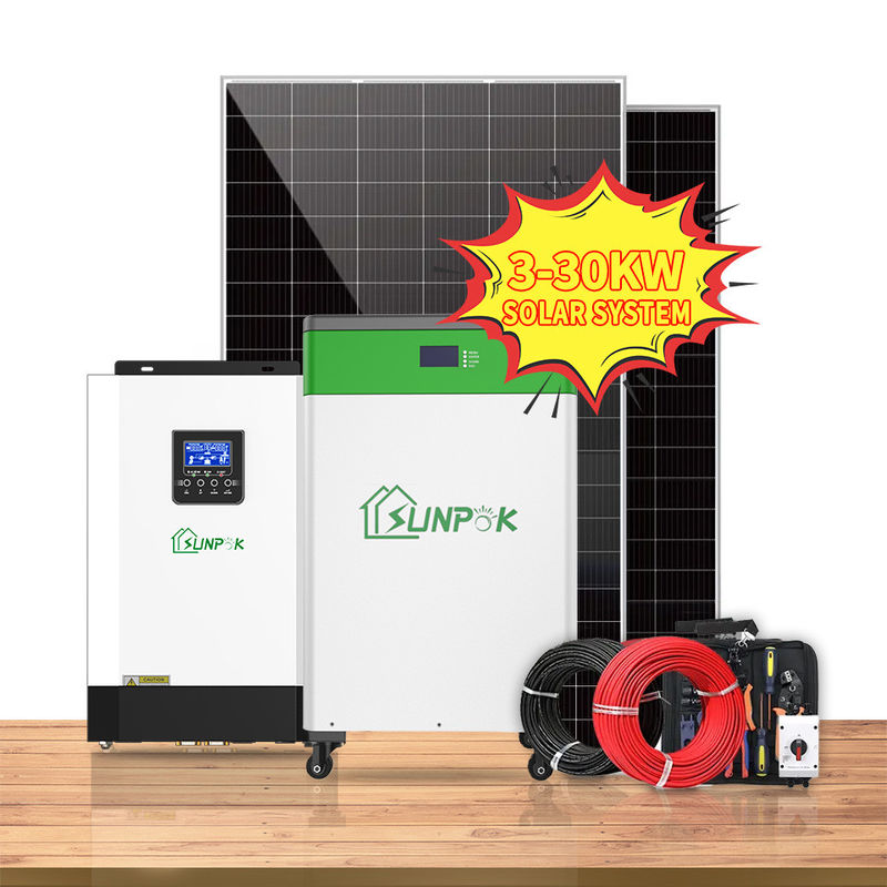 ลิเธียมไอออนระบบบ้านพลังงานแสงอาทิตย์ 10kw 20kw 30kw Pv แผงปิดกริดพลังงานแสงอาทิตย์ไฮบริด