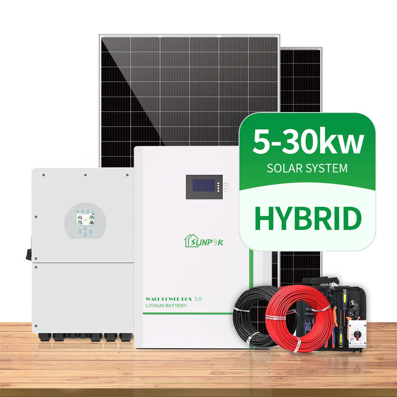 ระบบไฟฟ้าพลังงานแสงอาทิตย์แบบไฮบริด 3 เฟส 5Kw 10Kw 20Kw 30Kw ระบบไฟฟ้าพลังงานแสงอาทิตย์