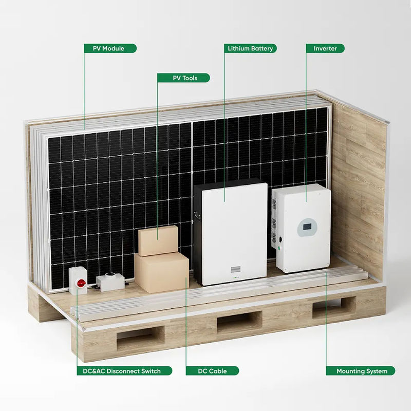 300Ah ปิดชุดพลังงานแสงอาทิตย์แบบกริด 5KW 6KW 8KW 10KW บนอินเวอร์เตอร์ไฮบริดแบบปิด