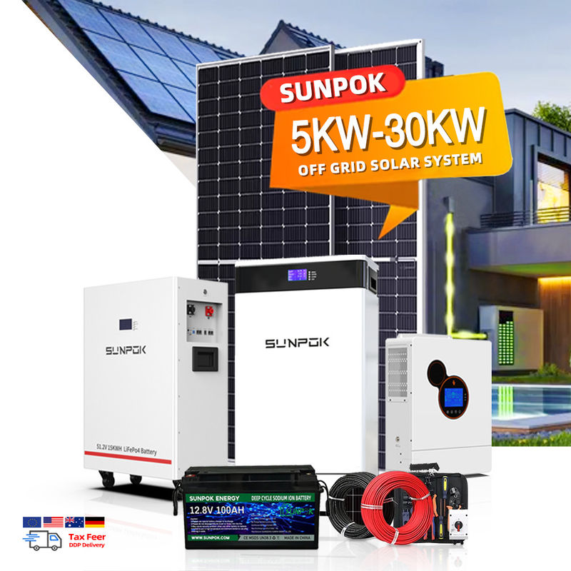 ระบบพลังงานแสงอาทิตย์ในและนอกเครือข่าย 5kw 10kw ระบบพลังงานแสงอาทิตย์บ้าน ชุดแผ่นแสงอาทิตย์
