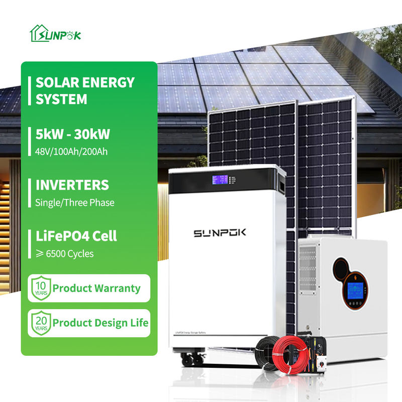 ระบบพลังงานดวงอาทิตย์แบบไฮบริด สําหรับบ้าน 5KW 8KW 10KW 12KW แผ่นพลังงานดวงอาทิตย์ครบครัน