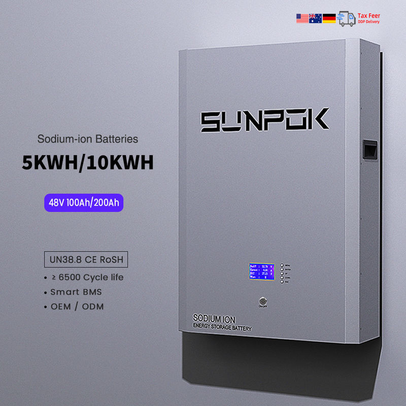 แบตเตอรี่โซเดียม 48V แบตเตอรี่เก็บพลังงาน 5Kwh 48V 200Ah 100Ah Lifepo4 แบตเตอรี่โซเดียมไอออนติดผนัง
