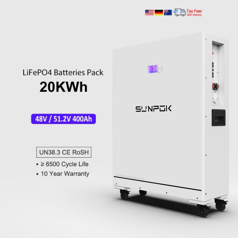 แพ็คแบตเตอรี่ลิเธียมแสงอาทิตย์ 48V 400Ah ระบบพลังงานแสงอาทิตย์ 20kwh แบตเตอรี่เก็บพลังงาน LiFePO4