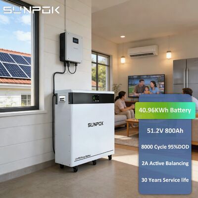SUNPOK Household Split Energy Storage 51.2V 800Ah 40kWh Solar Lithium Ion LiFePo4 Battery Pack A- Grade Battery Cell