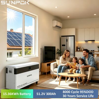 SUNPOK US Stock 8000 Cycles 15KWh LiFePO4 Battery Pack 51.2V 300Ah Lithium Ion Batteries with 200A BMS