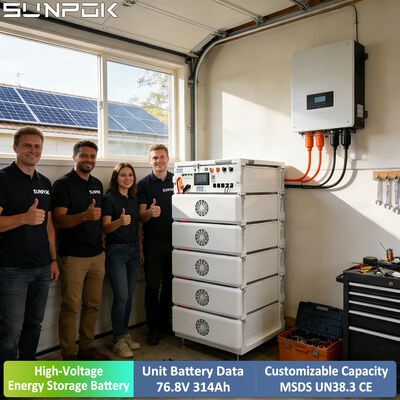 ซันโปค โฮโอลเตจ 76.8V 24KWH 314ah แบตเตอรี่ติดราก HV Lifepo4 แบตเตอรี่ลิธีਅਮแสงอาทิตย์ ระบบเก็บพลังงานที่อยู่อาศัย
