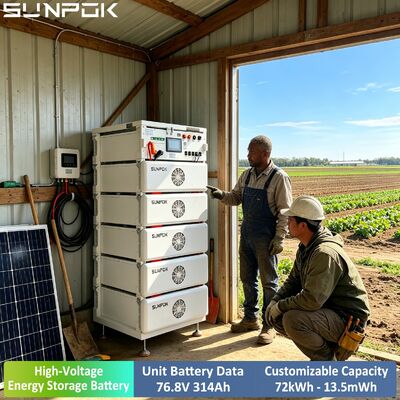 เซิร์ฟเวอร์แร็คเก็บพลังงานแรงดันสูง Sunpok ชนิดแบตเตอรี่ลิเธียมไอออน 76.8V 314ah แหล่งจ่ายไฟสำรอง