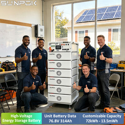 แบตเตอรี่ลิเธียมไอออนฟอสเฟต SUNPOK 76.8V 314Ah แบบต่อพ่วงได้ ระบบแรงดันสูง 150-800V สำหรับการจัดเก็บพลังงานเชิงพาณิชย์และอุตสาหกรรม พร้อมการตรวจสอบผ่าน Wi-Fi