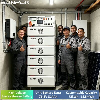 แบตเตอรี่ลิเธียมแรงดันสูง SUNPOK 76.8V 314AH 100kWh 200kWh 500kWh ระบบแบตเตอรี่ LiFePO4 สำหรับเชิงพาณิชย์ มีในสต็อก