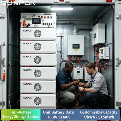 ระบบกักเก็บพลังงานแบบติดตั้งบนแร็คแรงดันสูง SUNPOK สำหรับที่พักอาศัย 76.8V 24KWH 314ah Lifepo4 แบตเตอรี่ลิเธียมโซลาร์เซลล์สำหรับใช้ในบ้าน
