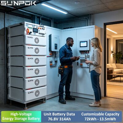 แบตเตอรี่ลิเธียมไอออน LiFePO4 SUNPOK HV ขนาด 24kWh แบบติดตั้งบนแร็ค 76.8V 314Ah สำหรับระบบกักเก็บพลังงานนอกกริดสำหรับภาคอุตสาหกรรมและเชิงพาณิชย์