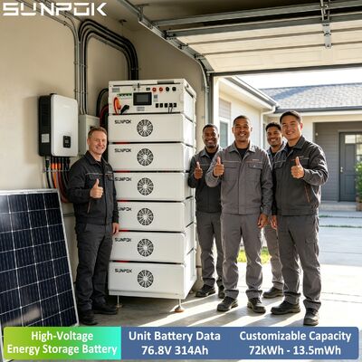 ซันป็อก จําหน่ายพลังงานไม่หยุด 24.12kWh 314Ah 76.8V โซลารีมความดันสูง LFP LiFePO4 แบตเตอรี่