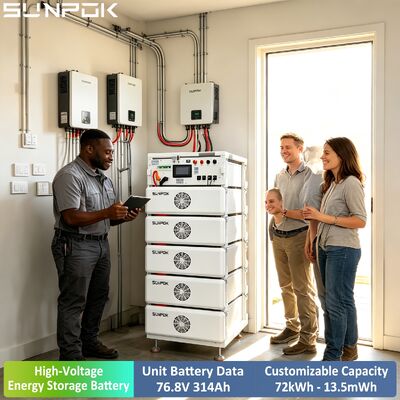 ระบบกักเก็บพลังงานลิเธียมไอออนเชิงพาณิชย์อุตสาหกรรม Sunpok Pack 314AH 76.8V 24KWH แรงดันสูง การป้องกันระดับ IP54