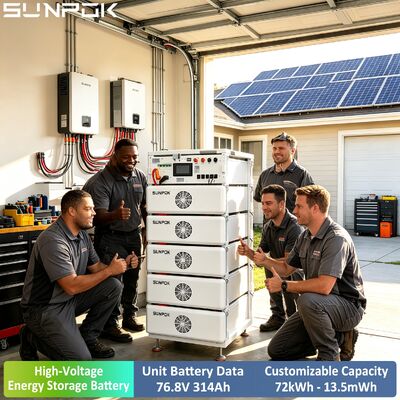ระบบพลังงานนอกกริด SUNPOK แบตเตอรี่ LiFePO4 192kWh 102.4V 314Ah อินเวอร์เตอร์ไฮบริด 50kW 6 การตั้งค่า