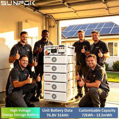 แบตเตอรี่ลิธีอุตสาหกรรม Sunpok 76.8V 314AH ความดันสูง 76.8V 314Ah 100kwh 200kwh 500kwh ระบบแบตเตอรี่ LiFePO4