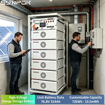 แบตเตอรี่ลิเธียม Sunpok High Voltage 76.8V 314AH Boost แบตเตอรี่ LiFePO4 ขนาด 100kWh 200kWh 500kWh สำหรับเชิงพาณิชย์