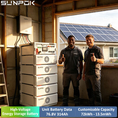 แบตเตอรี่ลิเธียมไอออนแรงดันสูง SUNPOK HV สำหรับระบบกักเก็บพลังงานแสงอาทิตย์ 76.8V 314Ah
