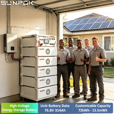 SUNPOK 76.8V 314Ah แบตเตอรี่แรงดันสูงแบบติดตั้งบนแร็ค 100kWh ถึง 500kWh ปรับขนาดได้สำหรับการจัดเก็บในภาคอุตสาหกรรม