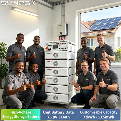 ชุดแบตเตอรี่ลิเธียมไอออน SUNPOK พร้อมกล่องและชั้นวาง ตู้ ESS 76.8V 314Ah LiFePO4 8000 รอบ ระบบกักเก็บพลังงานแสงอาทิตย์